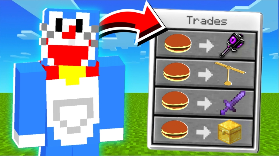 Thumbnail: Minecraft, But Doraemon Trades OP Items