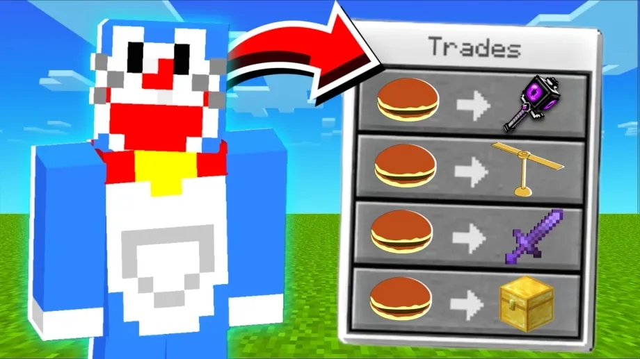 Thumbnail: Minecraft, But Doraemon Trades OP Items