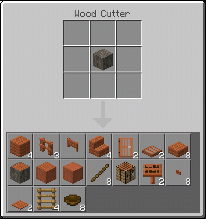 Wood Cutter crafting options display.