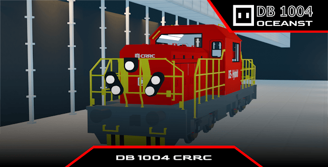 Red locomotive DB 1004 CRRC in a depot.