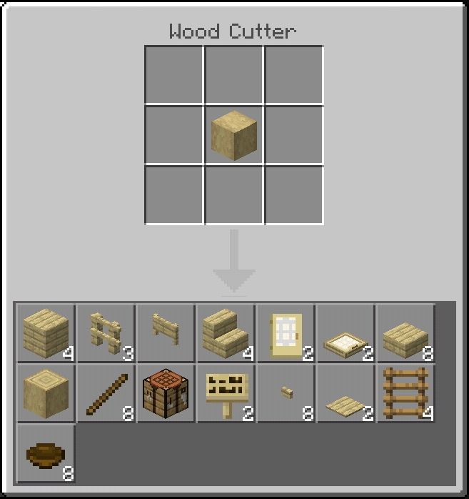 Crafting interface with wooden items.