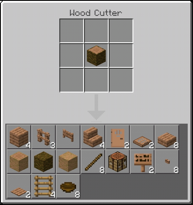 Crafting options from a single wood block.