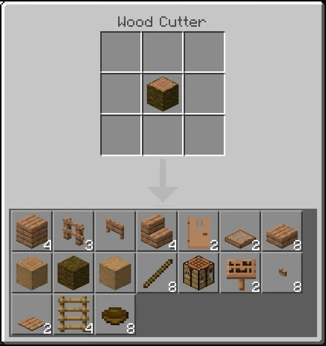 Crafting options from a single wood block.