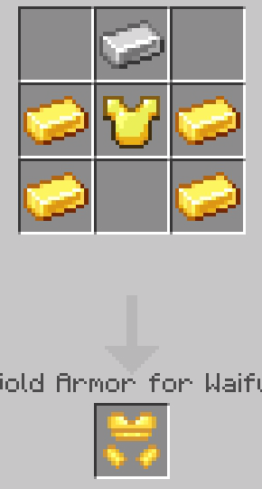 Crafting recipe for gold armor.