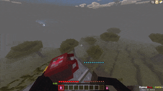 Flying over a foggy landscape, HUD visible.