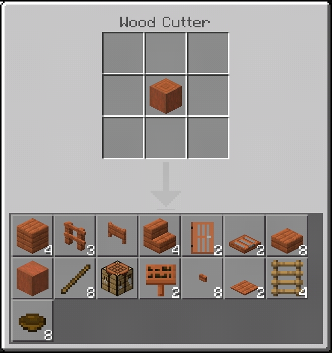 Wood Cutter crafting interface display.