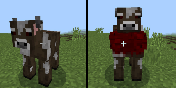Mutated cows in a grassy field.