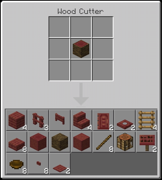 Crafting interface with wood block options.