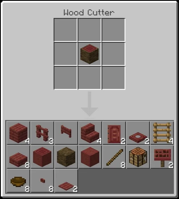 Crafting interface with wood block options.