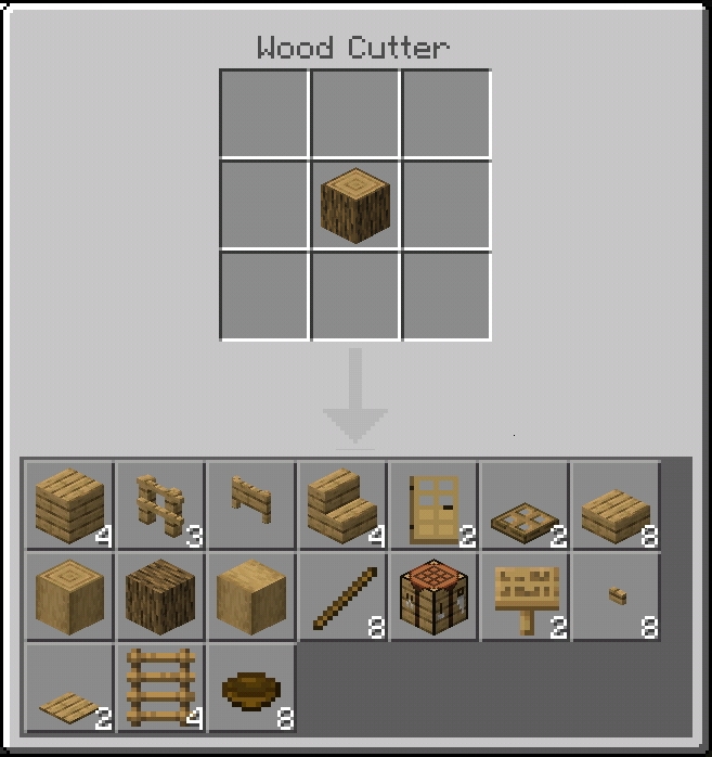 Crafting interface with wood options.