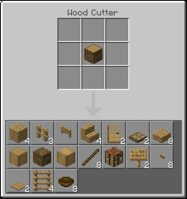 Crafting interface with wood options.