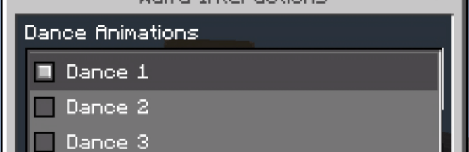Dance animation menu with options.