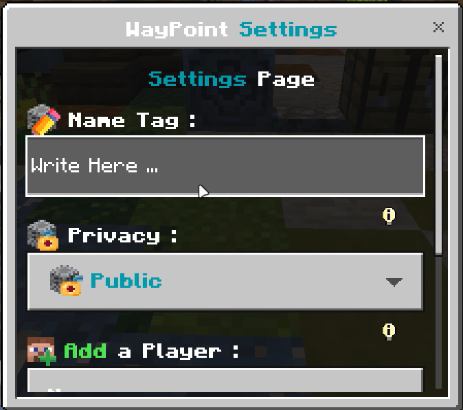 WayPoint settings interface.