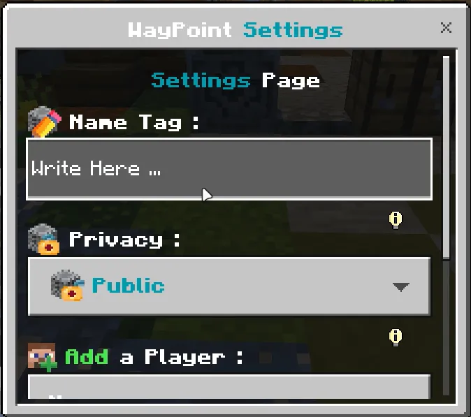 WayPoint settings interface.