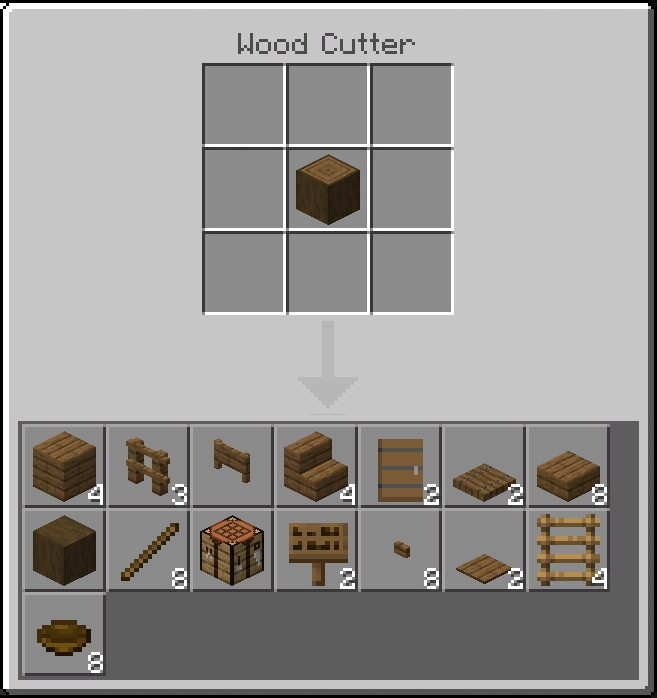Crafting interface with wood block.