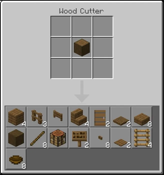 Crafting interface with wood block.