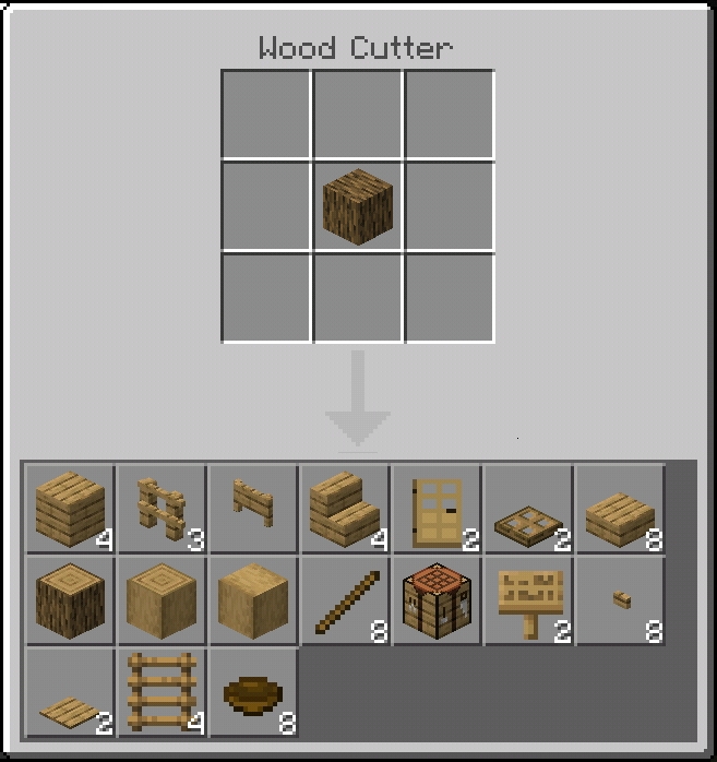 Wood Cutter crafting interface.