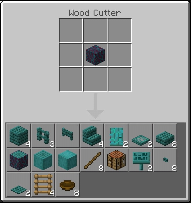 Wood Cutter crafting interface display.