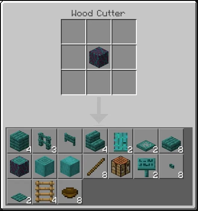 Wood Cutter crafting interface display.