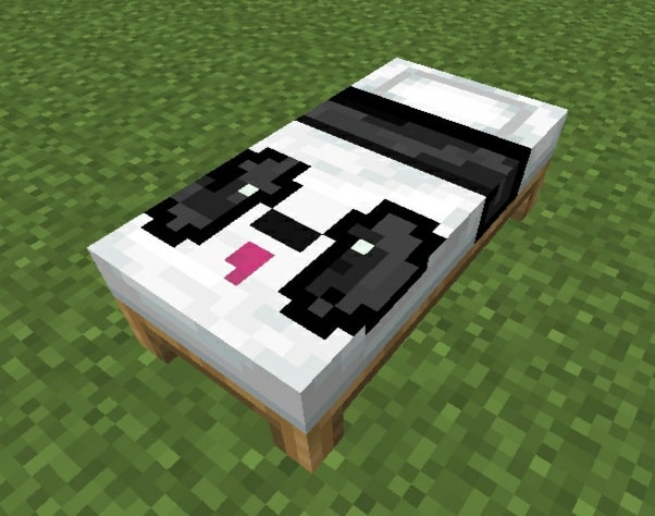 Panda-themed bed with pixel art design.