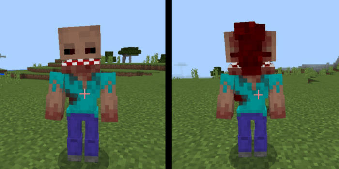 Pixelated humanoid creature front and back.