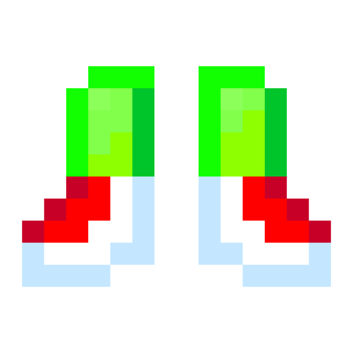 Pixelated green and red boots.