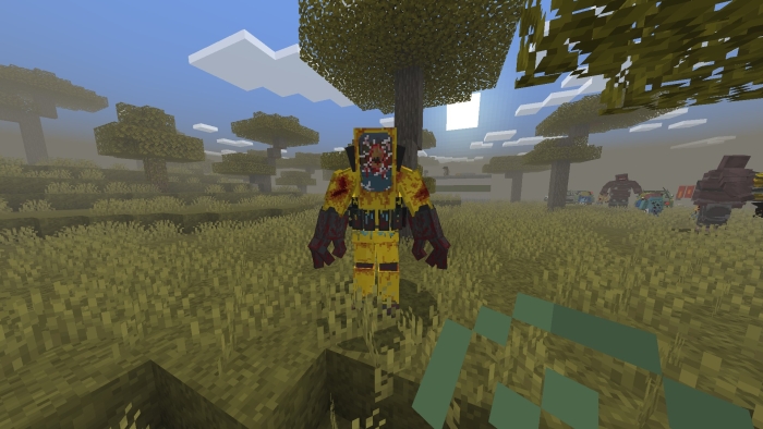 Blocky character in yellow armor.