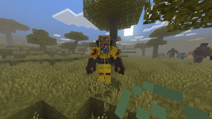 Blocky character in yellow armor.