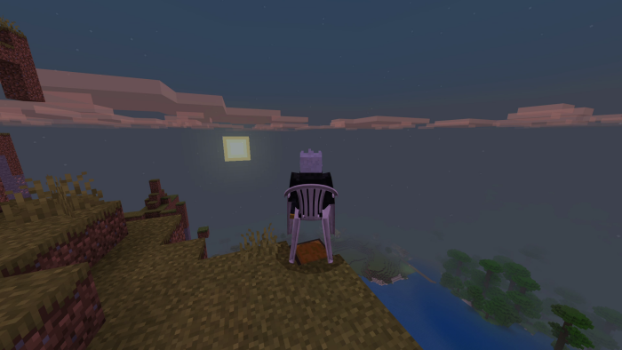 Vergil character on a Minecraft cliff.