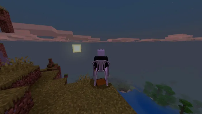 Vergil character on a Minecraft cliff.