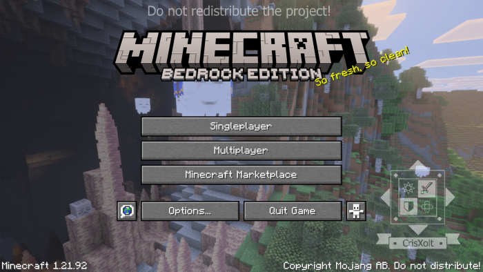 UI menu with mountain background.
