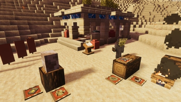 Desert structure with relics and NPC.