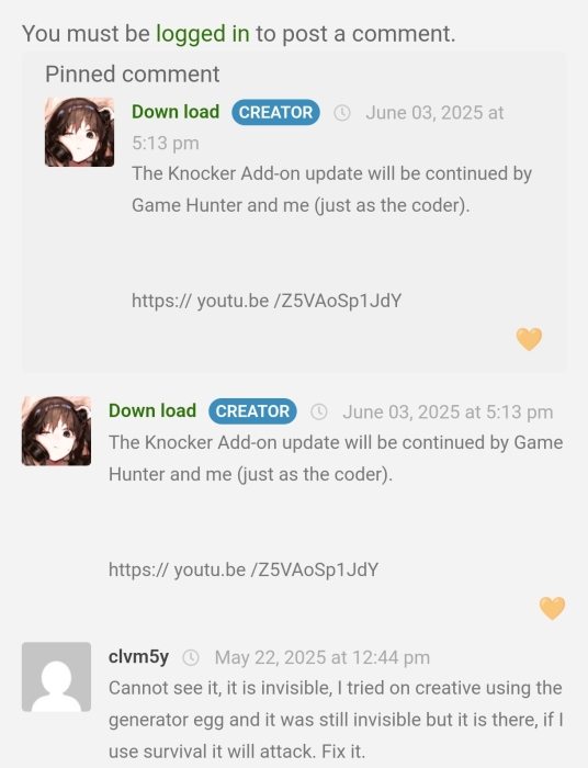 Comments on Knocker mod update.