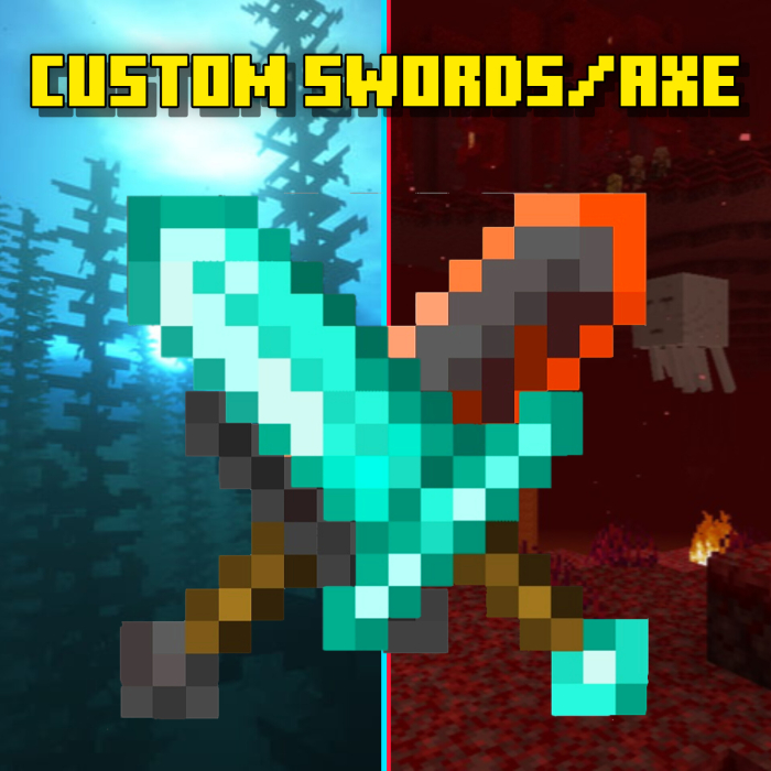 Custom pixelated swords and axe.