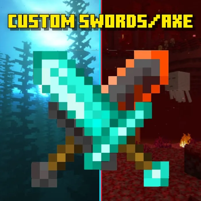 Custom pixelated swords and axe.