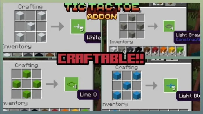 ALT text Tic Tac Toe blocks crafting recipes shown