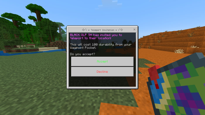 Teleport invitation on game screen.