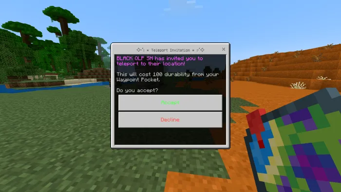 Teleport invitation on game screen.