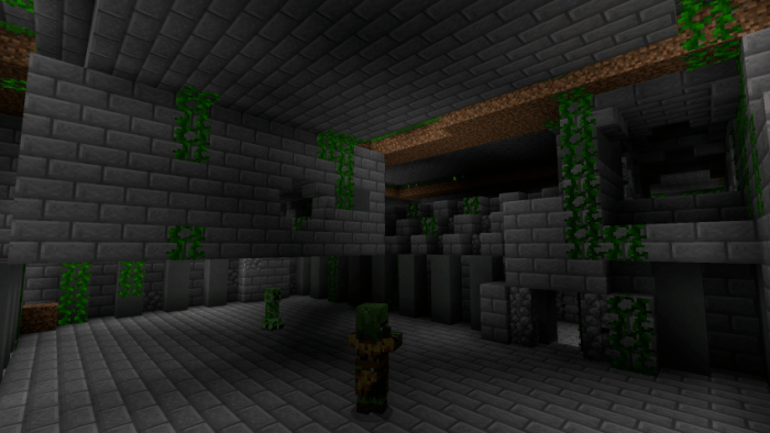 Underground stone structure with vines.