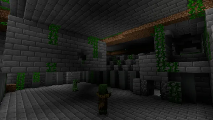 Underground stone structure with vines.