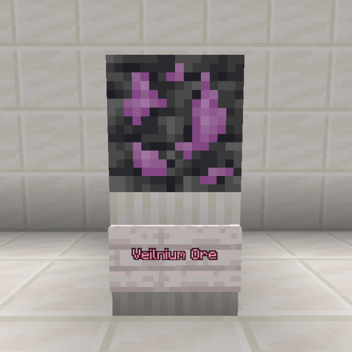 Veilnium ore block in a display stand.