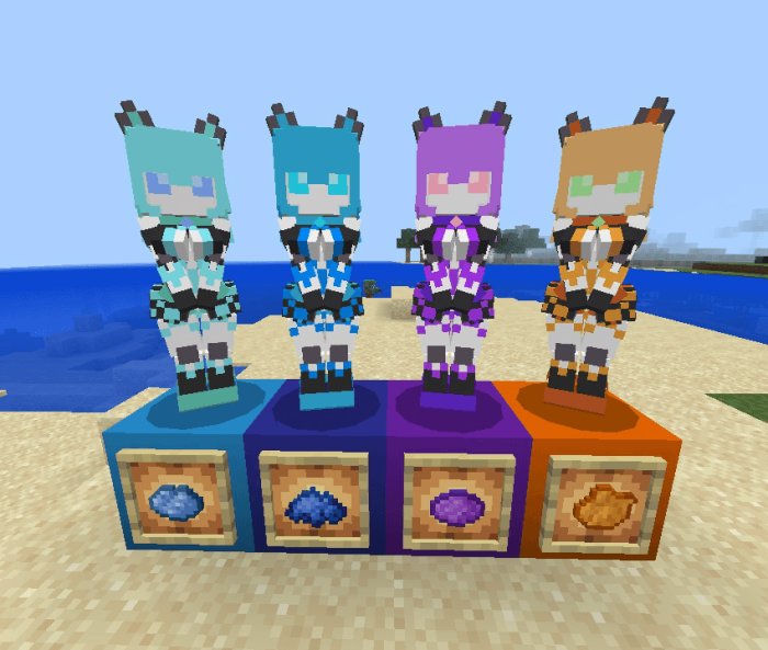 Colorful robot characters on blocks.