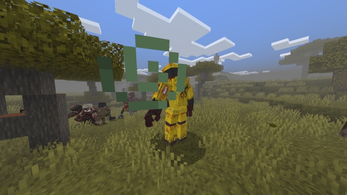 Armored character in a grassy landscape.