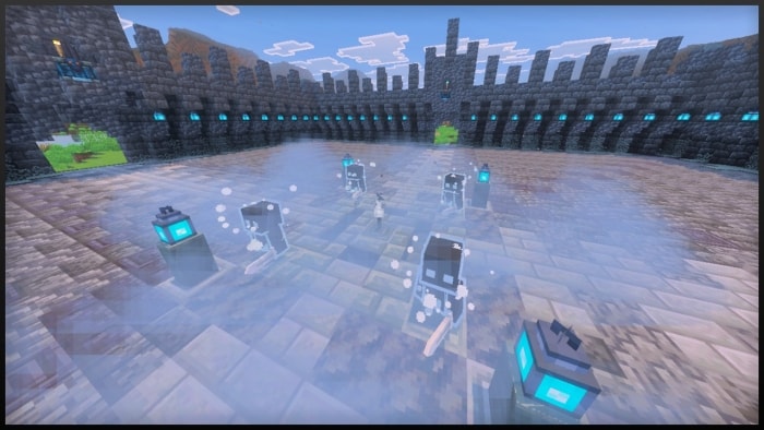 Skeletons in a misty stone arena.