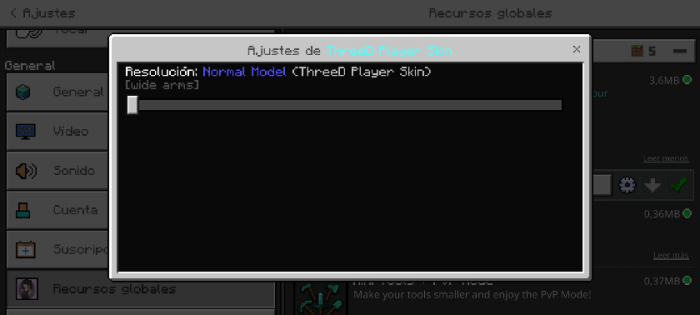 ThreeD Player Skin settings window.