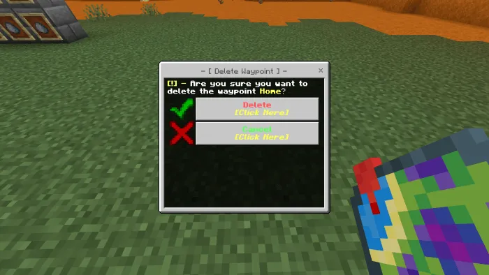 Delete waypoint confirmation screen.