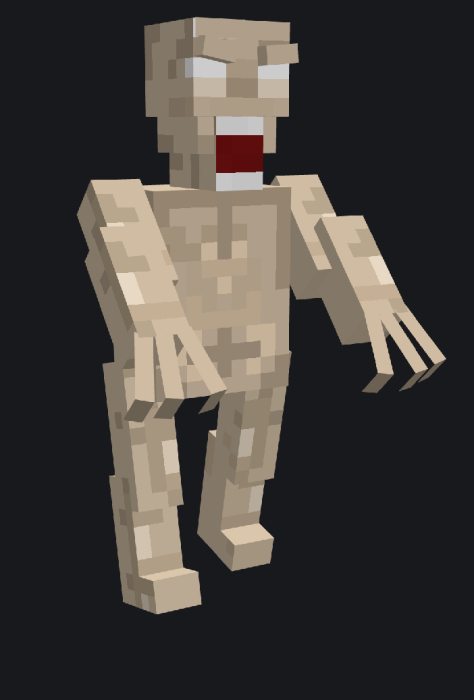 Blocky creature with open mouth.