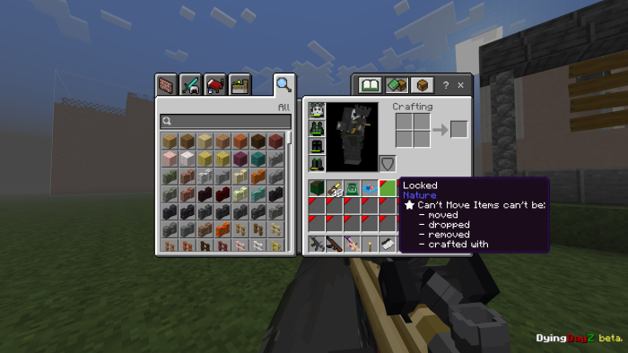Game inventory with crafting menu open.