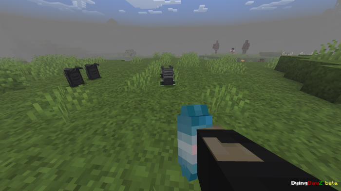 Player aiming in grassy terrain.