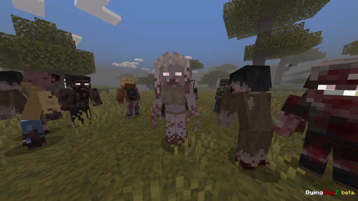 Blocky zombies in a grassy field.